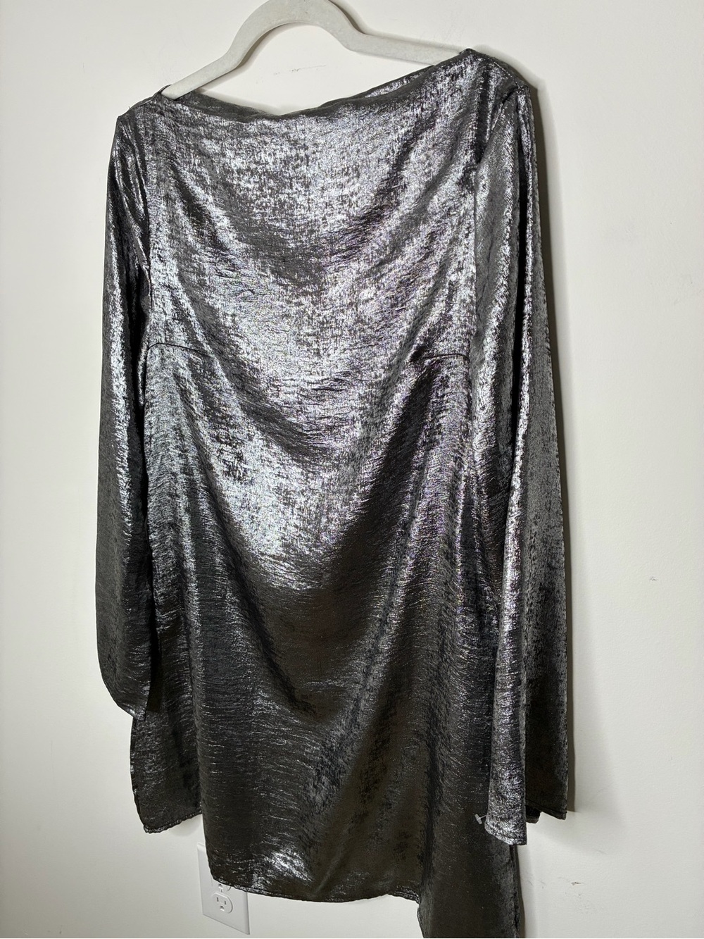 Boohoo Silver Matallic Midi Long Sleeve Tunic Dress Size 14 - Cocktail-Party